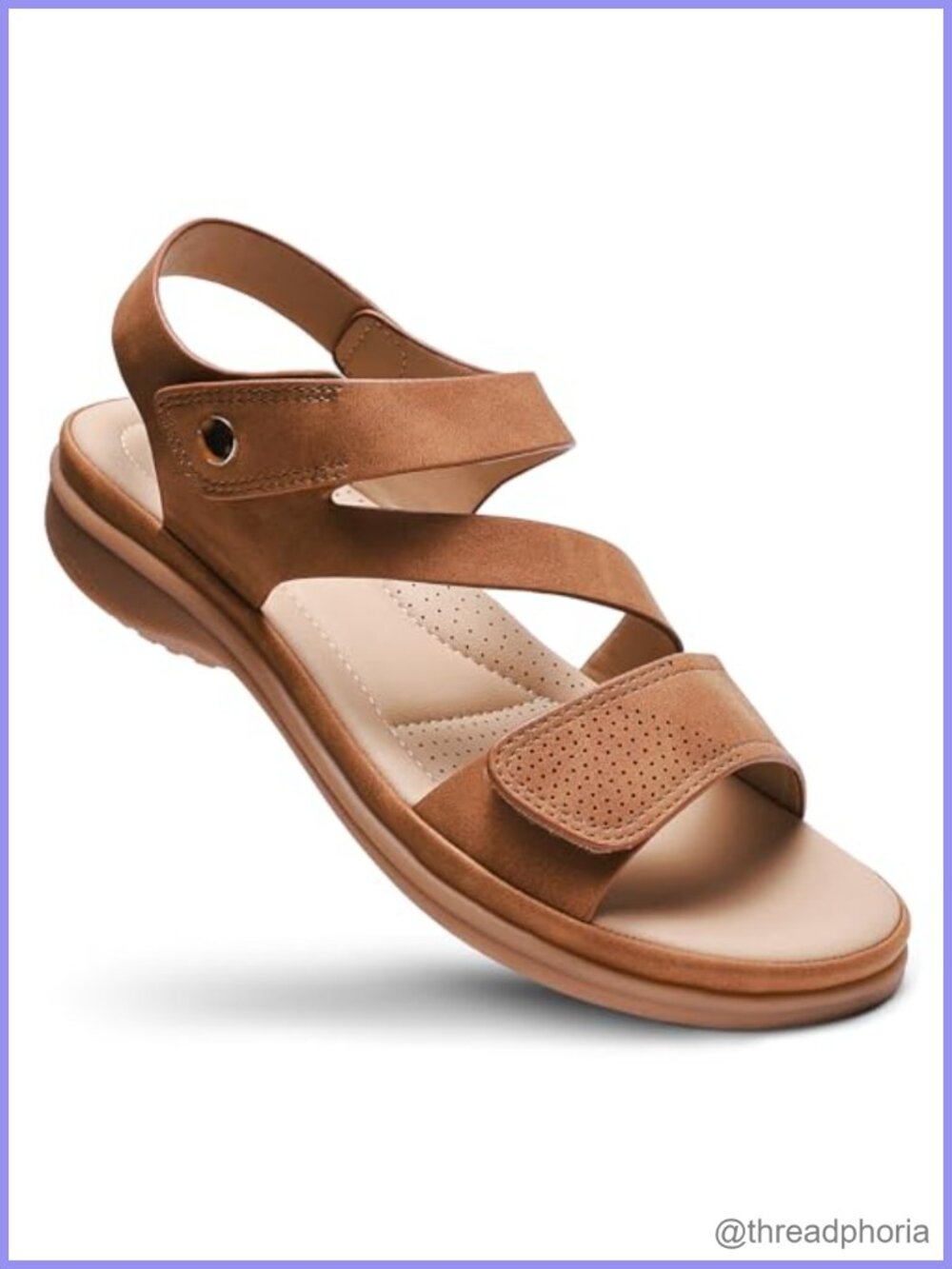 Littleplum Womens Sandals Arch Support PU Leather Adjustable Flat Orthotic